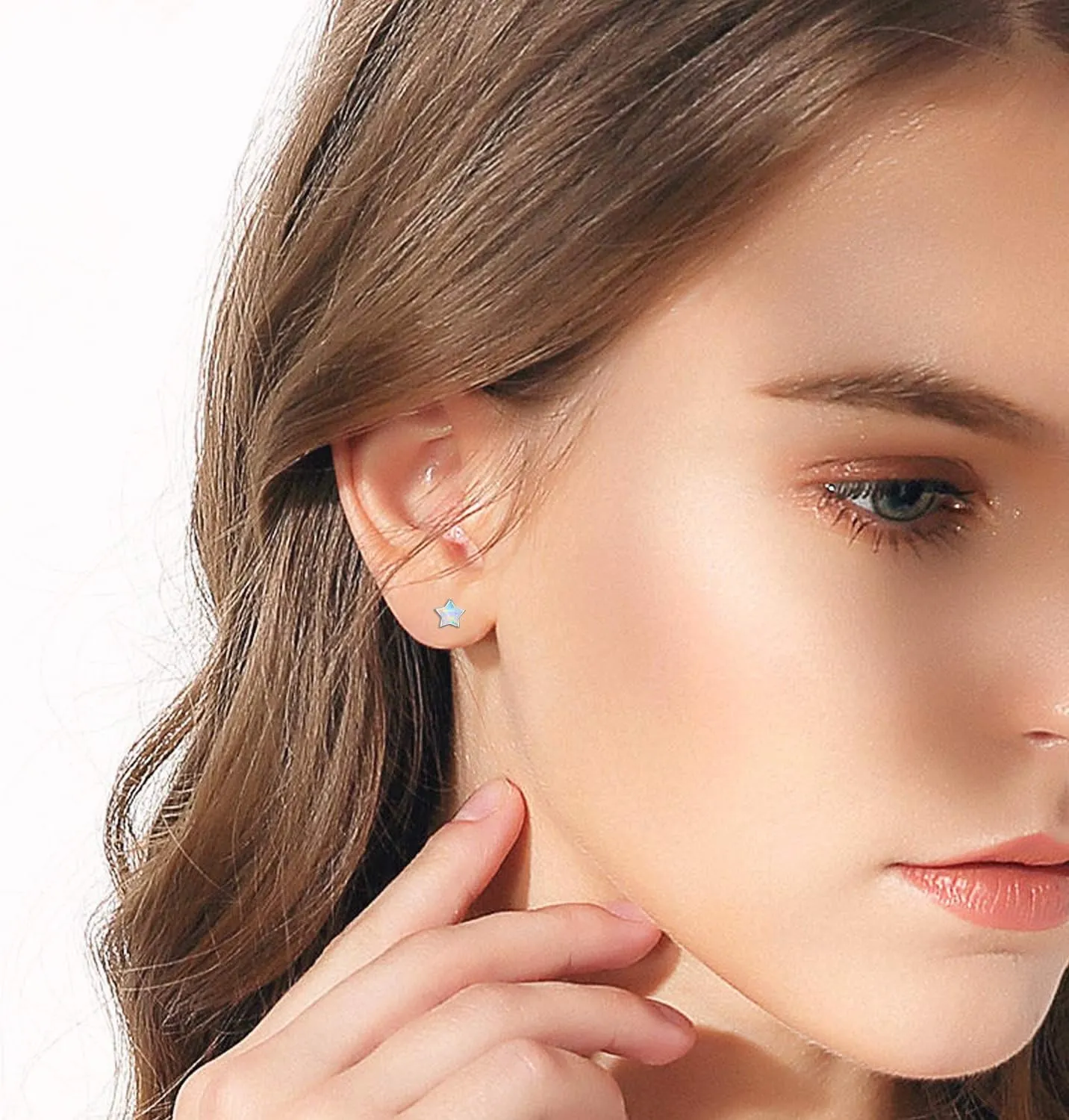 Opal Star Earrings Star Studs 925 Sterling Silver Synthetic Opal Earrings Hypoallergenic Earring Jewelry for Women Mom