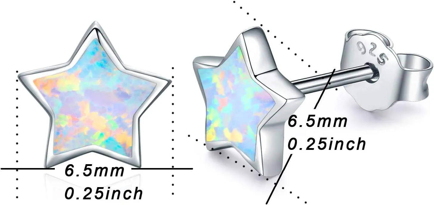 Opal Star Earrings Star Studs 925 Sterling Silver Synthetic Opal Earrings Hypoallergenic Earring Jewelry for Women Mom
