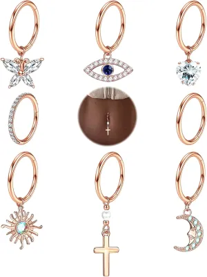 Orazio 14G Belly Button Hoop Rings - Surgical Steel Clicker, Hinged, Dangling Navel Rings in Gold & Silver Tone, 10mm & 12mm