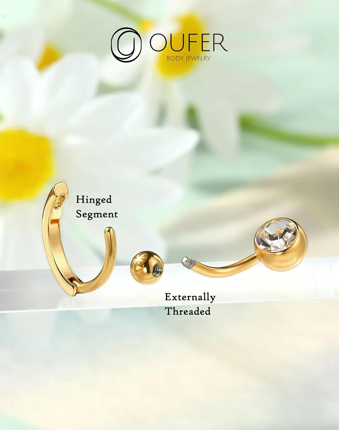 OUFER 5PCS Belly Button Rings, Cute Bow Flower Heart Dangle Navel Belly Piercing Jewelry, Clicker Navel Rings for Women Men, 14G Surgical Steel Dainty Dangly Dangling Body Piercing Jewelry
