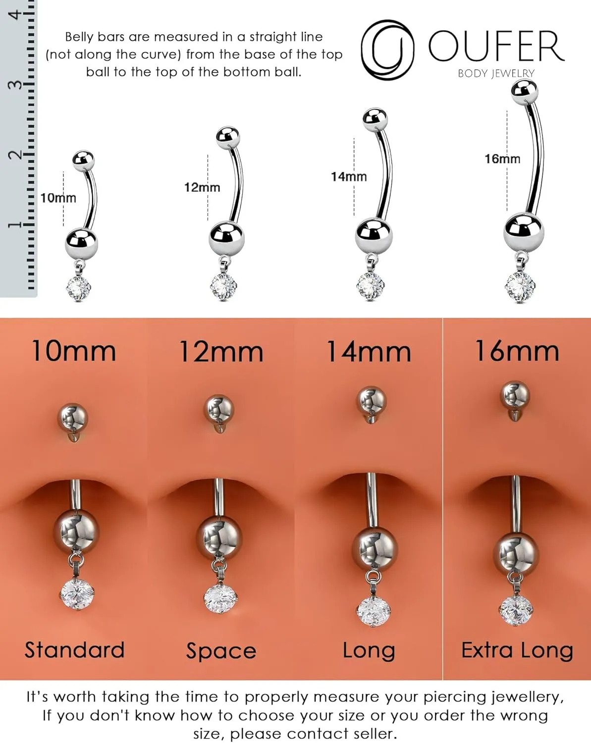 OUFER Titanium Belly Button Rings, Dangle Belly Button Piercing, Clear CZ Dangle Navel Piercing Jewelry, Long Belly Button Rings, Internally Threaded Belly Rings For Women Men