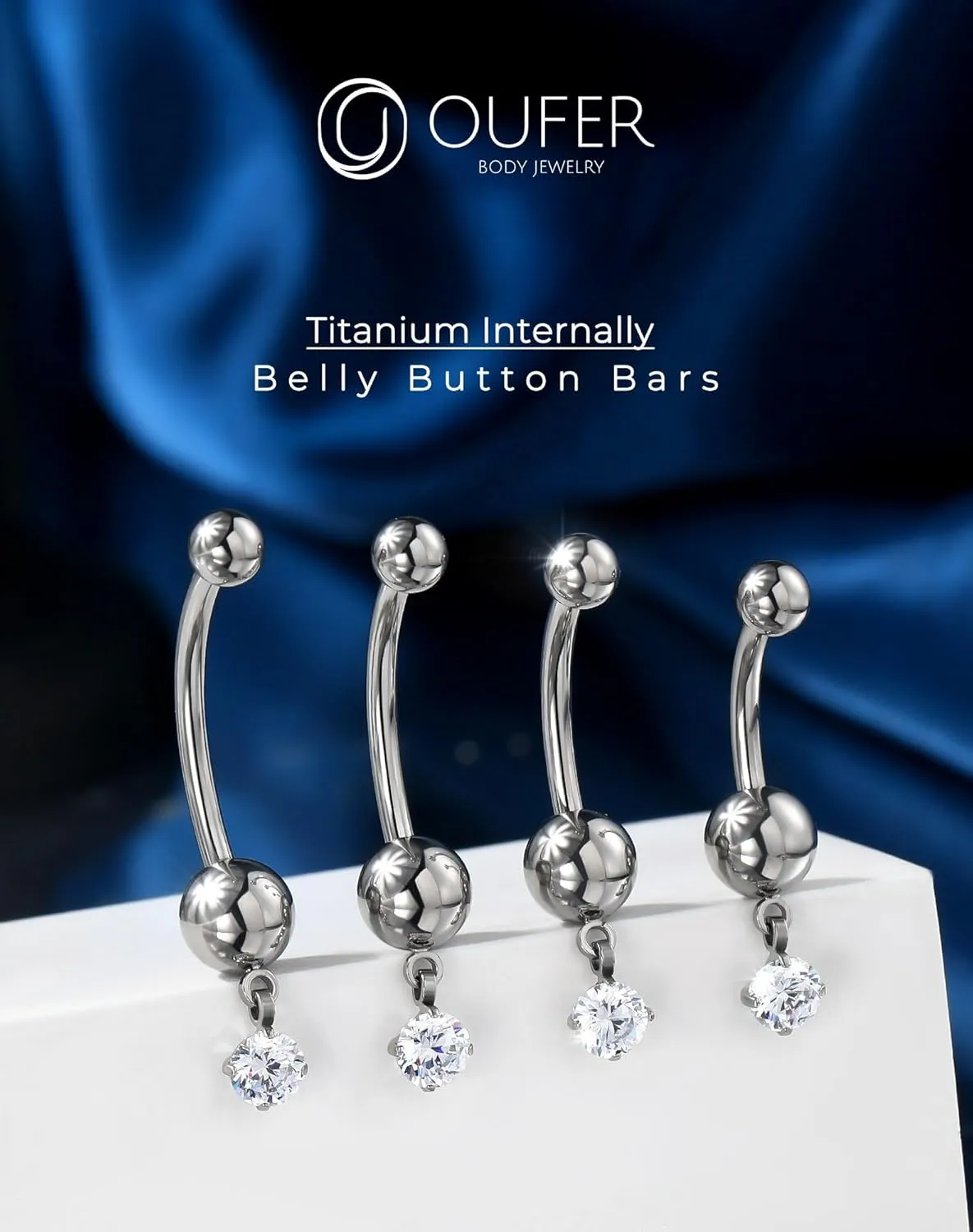 OUFER Titanium Belly Button Rings, Dangle Belly Button Piercing, Clear CZ Dangle Navel Piercing Jewelry, Long Belly Button Rings, Internally Threaded Belly Rings For Women Men