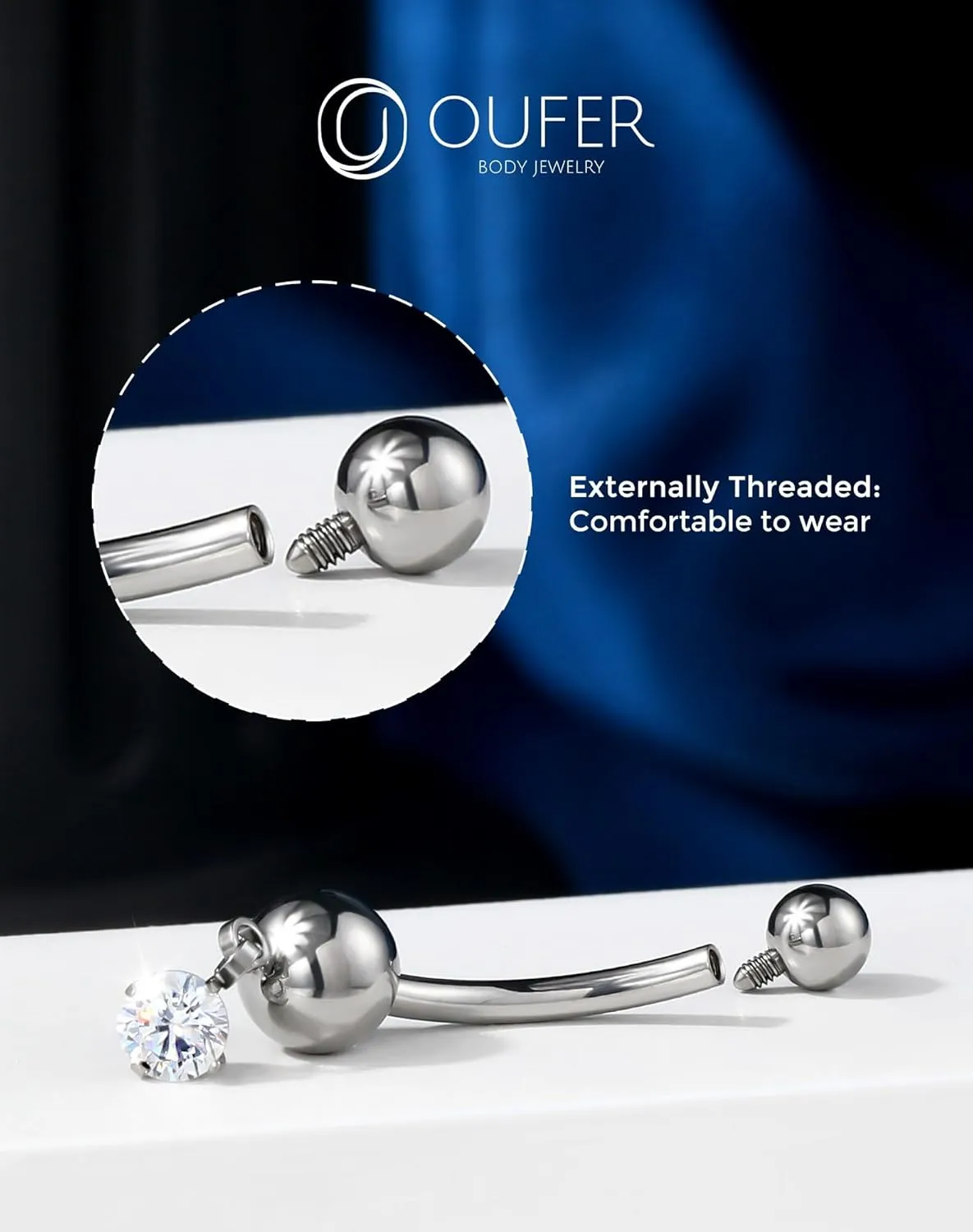 OUFER Titanium Belly Button Rings, Dangle Belly Button Piercing, Clear CZ Dangle Navel Piercing Jewelry, Long Belly Button Rings, Internally Threaded Belly Rings For Women Men