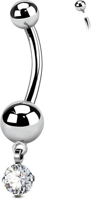 OUFER Titanium Belly Button Rings, Dangle Belly Button Piercing, Clear CZ Dangle Navel Piercing Jewelry, Long Belly Button Rings, Internally Threaded Belly Rings For Women Men