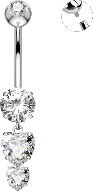 OUFER Titanium Belly Rings, Belly Button Rings Dangling, Clear CZ Belly Piercing Jewelry, Heart Navel Piercing Jewelry, Internally Threaded Belly Rings For Women and Men