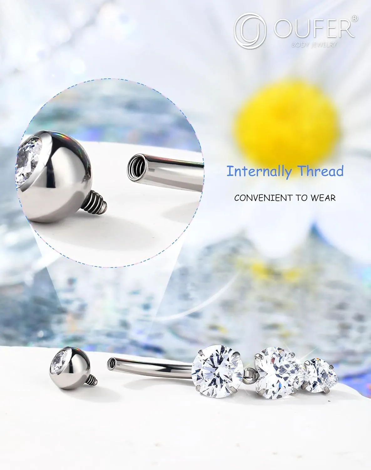 OUFER Titanium Belly Rings, Belly Button Rings Dangling, Clear CZ Belly Piercing Jewelry, Heart Navel Piercing Jewelry, Internally Threaded Belly Rings For Women and Men