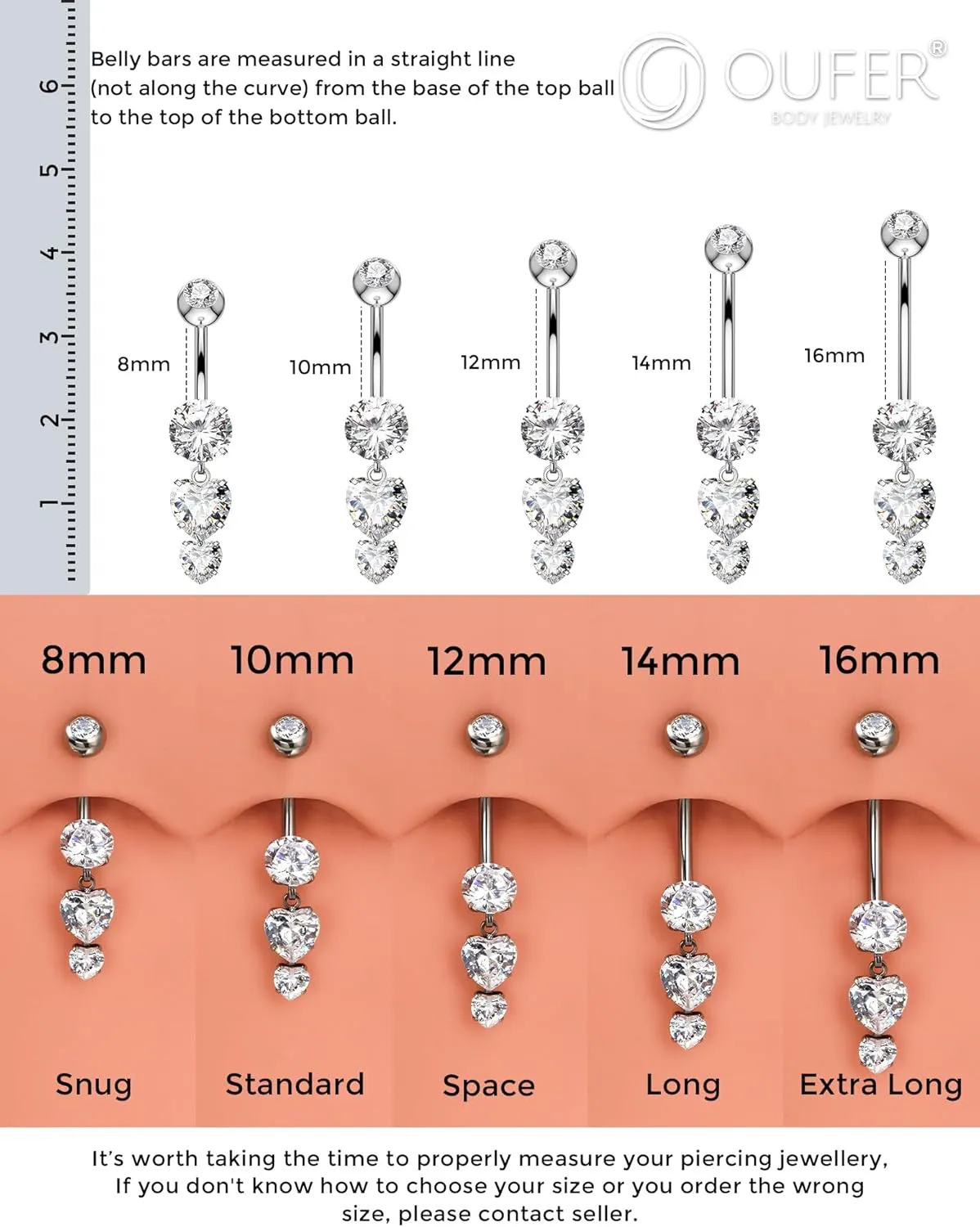 OUFER Titanium Belly Rings, Belly Button Rings Dangling, Clear CZ Belly Piercing Jewelry, Heart Navel Piercing Jewelry, Internally Threaded Belly Rings For Women and Men