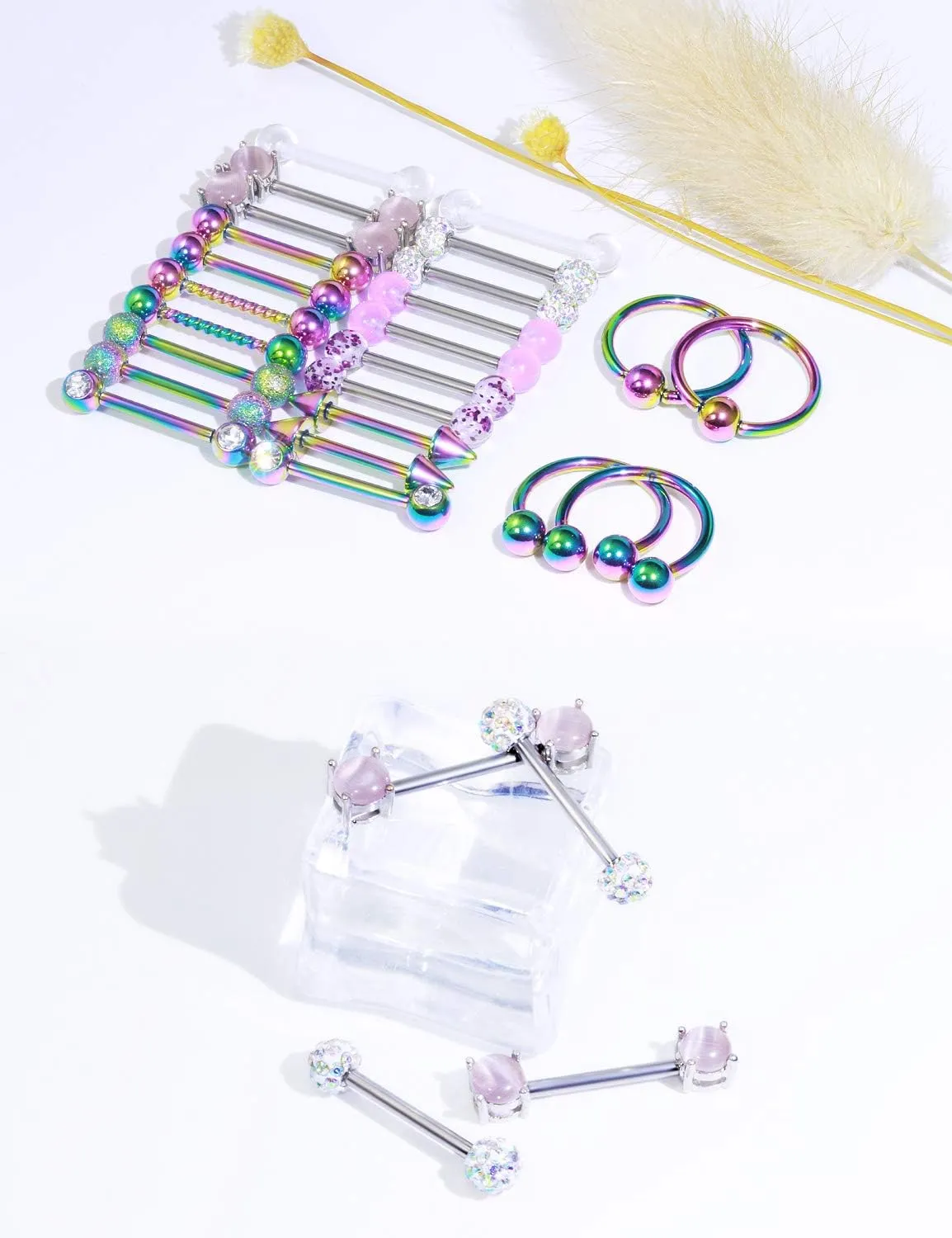 Oufksiyy 12 Pairs Nipple Rings Surgical Stainless Steel Hypoallergenic Nipple Piercing Jewelry 14G Nipple Barbells Hoops Tongue Rings for Women Men 14mm 14 Gauge Niple Tongue Jewelry