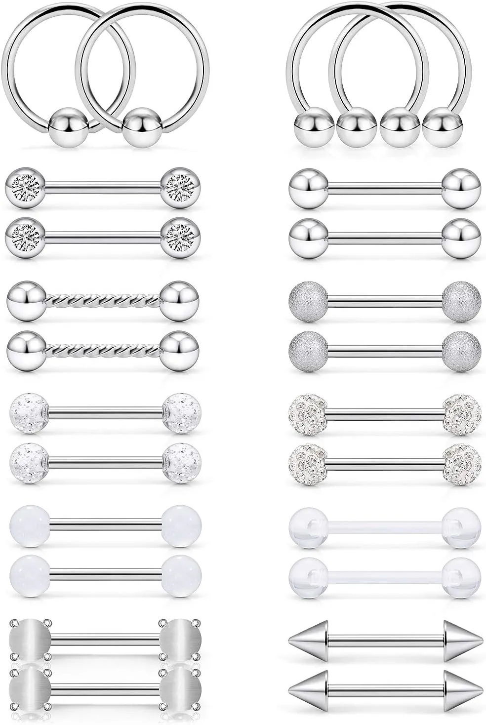 Oufksiyy 12 Pairs Nipple Rings Surgical Stainless Steel Hypoallergenic Nipple Piercing Jewelry 14G Nipple Barbells Hoops Tongue Rings for Women Men 14mm 14 Gauge Niple Tongue Jewelry