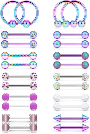 Oufksiyy 12 Pairs Nipple Rings Surgical Stainless Steel Hypoallergenic Nipple Piercing Jewelry 14G Nipple Barbells Hoops Tongue Rings for Women Men 14mm 14 Gauge Niple Tongue Jewelry