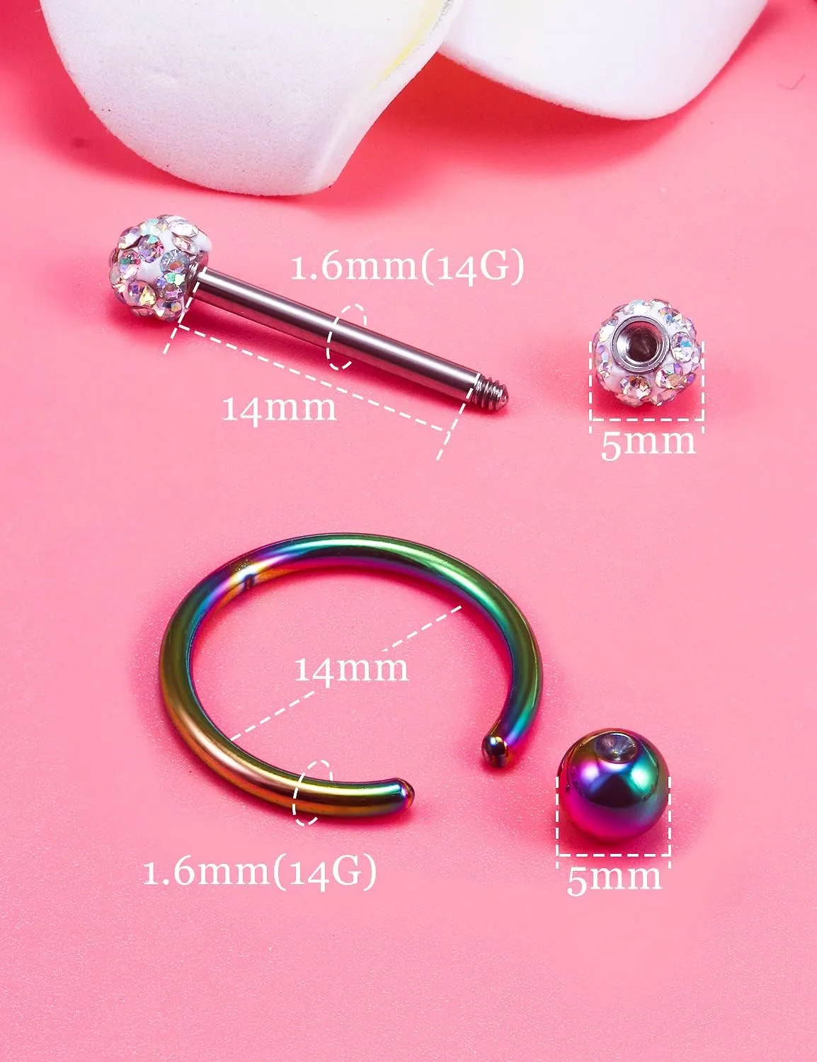 Oufksiyy 12 Pairs Nipple Rings Surgical Stainless Steel Hypoallergenic Nipple Piercing Jewelry 14G Nipple Barbells Hoops Tongue Rings for Women Men 14mm 14 Gauge Niple Tongue Jewelry