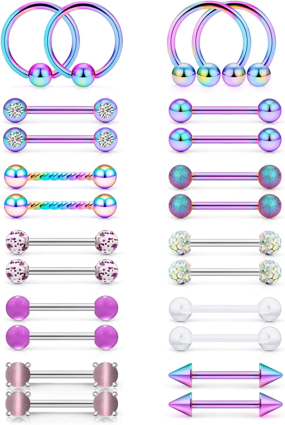 Oufksiyy 12 Pairs Nipple Rings Surgical Stainless Steel Hypoallergenic Nipple Piercing Jewelry 14G Nipple Barbells Hoops Tongue Rings for Women Men 14mm 14 Gauge Niple Tongue Jewelry