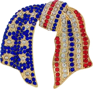 Patriotic Crystal Bow Brooch Pin, Red White Blue Rhinestones, US Flag Inspired Jewelry