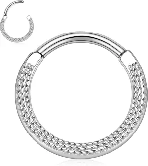 PEAKLINK 16G Septum Nose Ring Septum Jewelry Hammered Surface Daith Earrings Surgical Steel Conch Piercing Jewelry Seamless Clicker Ring Rook Earring Helix Cartilage Tragus Earrings 8mm 10mm