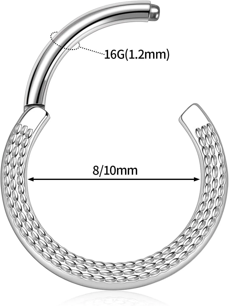 PEAKLINK 16G Septum Nose Ring Septum Jewelry Hammered Surface Daith Earrings Surgical Steel Conch Piercing Jewelry Seamless Clicker Ring Rook Earring Helix Cartilage Tragus Earrings 8mm 10mm