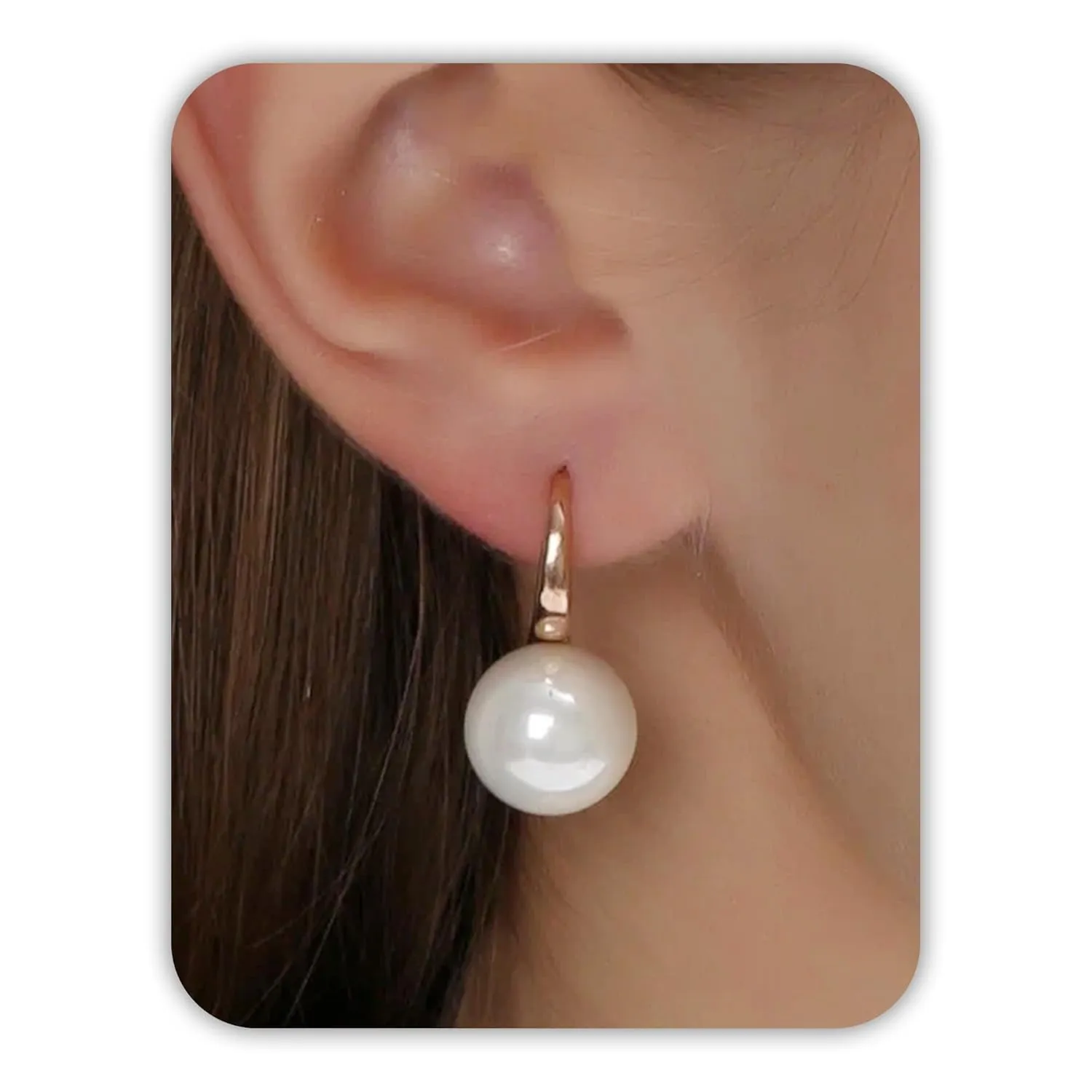 Pearl Hoop Earrings, Pearl Huggie Earrings for Women Big Gold Pearl Earrings Dainty 12 mm Pearl Drop Earrings Dangle Hoop earring as Girls Leverback Earrings Vintage Jewelry Wedding Gifts