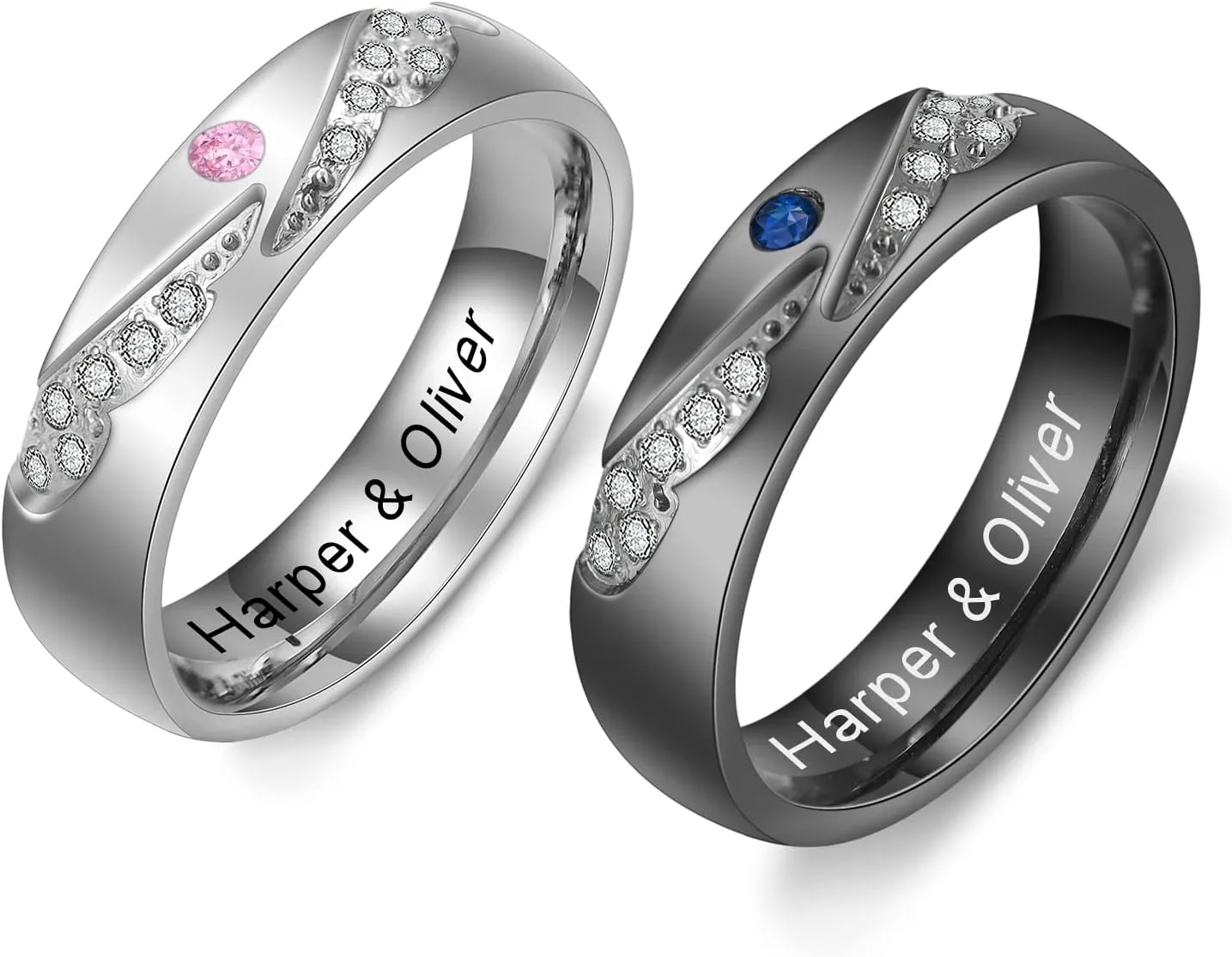 Personalized Couples Rings Set for Him and Her Promise Rings for Couples Free Engraving Custom Name Stainless Steel Engagement Rings for Couples Valentines Day
