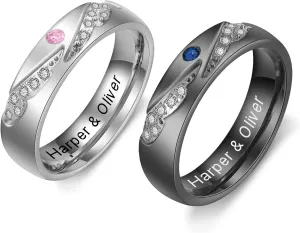 Personalized Couples Rings Set for Him and Her Promise Rings for Couples Free Engraving Custom Name Stainless Steel Engagement Rings for Couples Valentines Day