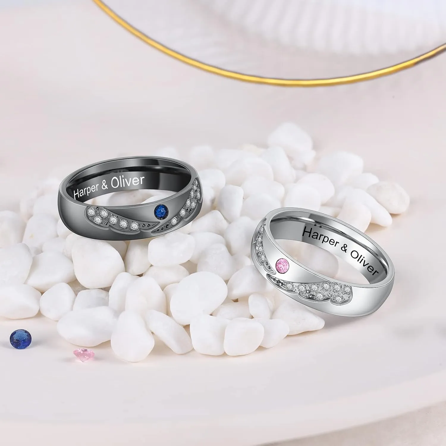 Personalized Couples Rings Set for Him and Her Promise Rings for Couples Free Engraving Custom Name Stainless Steel Engagement Rings for Couples Valentines Day