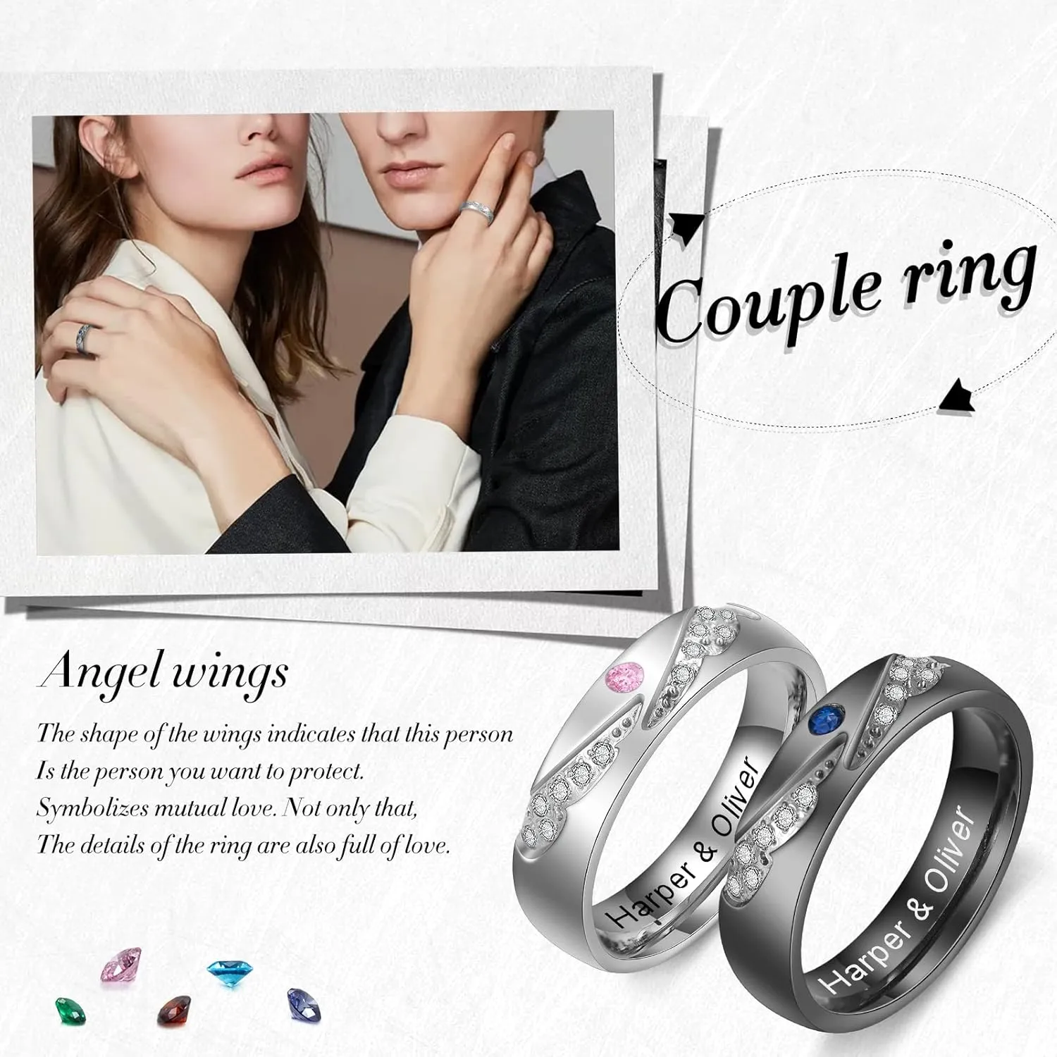 Personalized Couples Rings Set for Him and Her Promise Rings for Couples Free Engraving Custom Name Stainless Steel Engagement Rings for Couples Valentines Day
