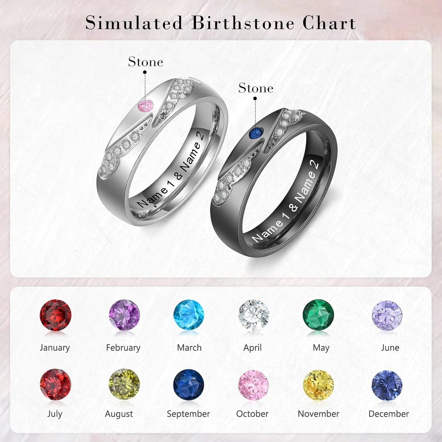 Personalized Couples Rings Set for Him and Her Promise Rings for Couples Free Engraving Custom Name Stainless Steel Engagement Rings for Couples Valentines Day