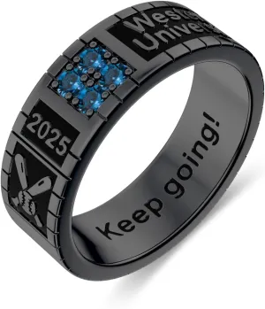 Personalized Men Class Band Rings 925 Sterling Silver 2024 2025 Graduation Rings High School College University Rings with Birthstone Size 5-16 (with Jewelry Box)