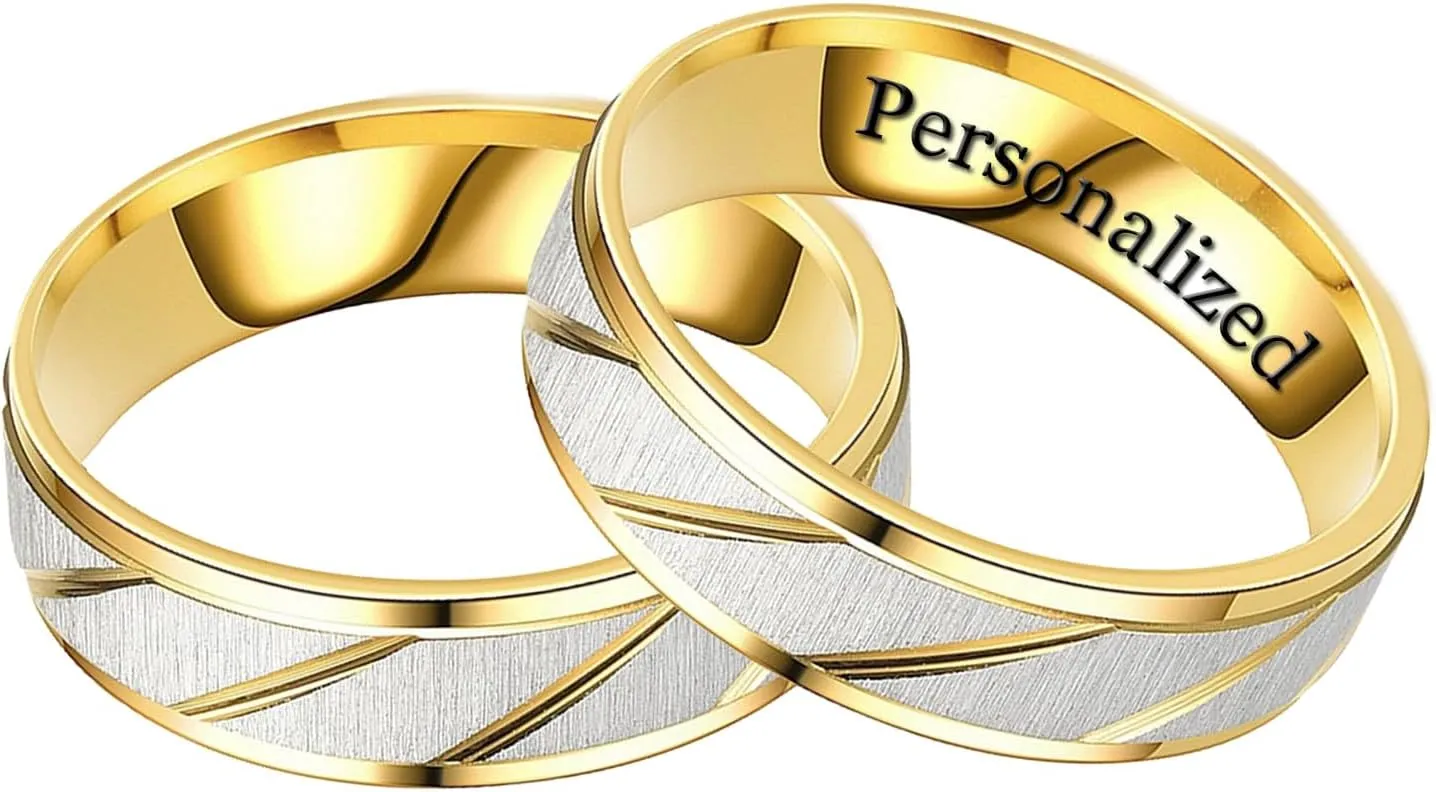 Personalized Ring for Couple Double Color Stripe Pattern Rings Inside Can Engraved Custom Promise Wedding Engagement Rings Titanium Steel 6MM 4MM 6-13#