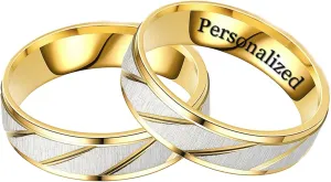 Personalized Ring for Couple Double Color Stripe Pattern Rings Inside Can Engraved Custom Promise Wedding Engagement Rings Titanium Steel 6MM 4MM 6-13#