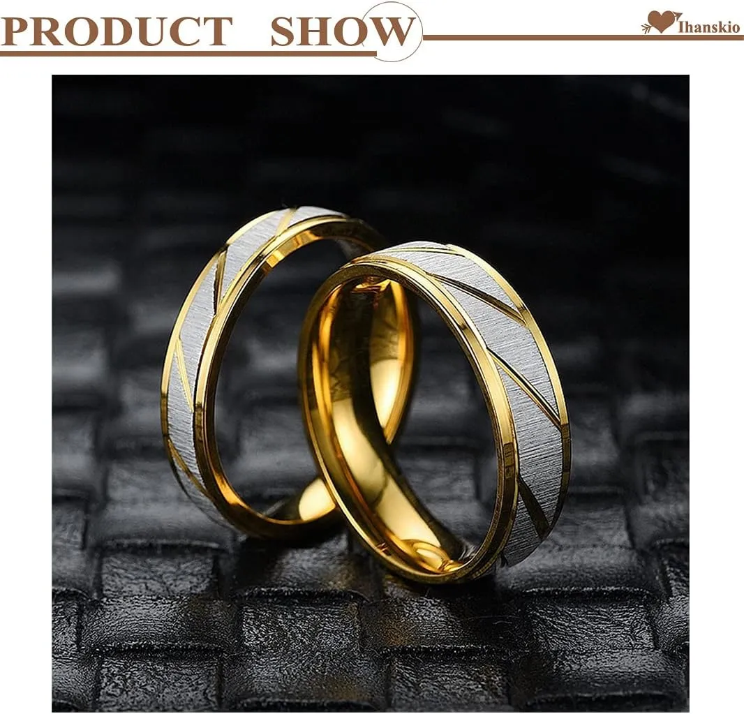 Personalized Ring for Couple Double Color Stripe Pattern Rings Inside Can Engraved Custom Promise Wedding Engagement Rings Titanium Steel 6MM 4MM 6-13#