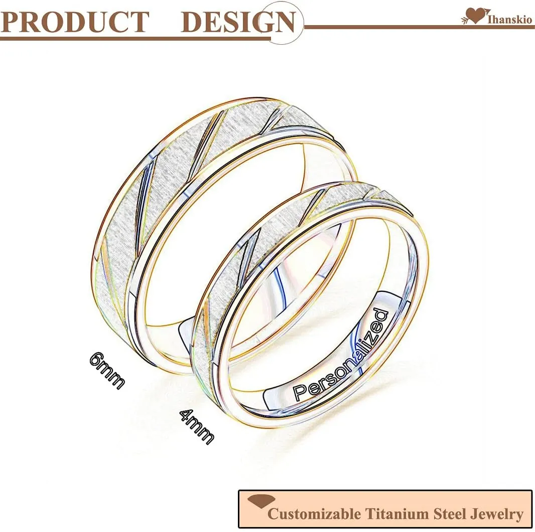 Personalized Ring for Couple Double Color Stripe Pattern Rings Inside Can Engraved Custom Promise Wedding Engagement Rings Titanium Steel 6MM 4MM 6-13#