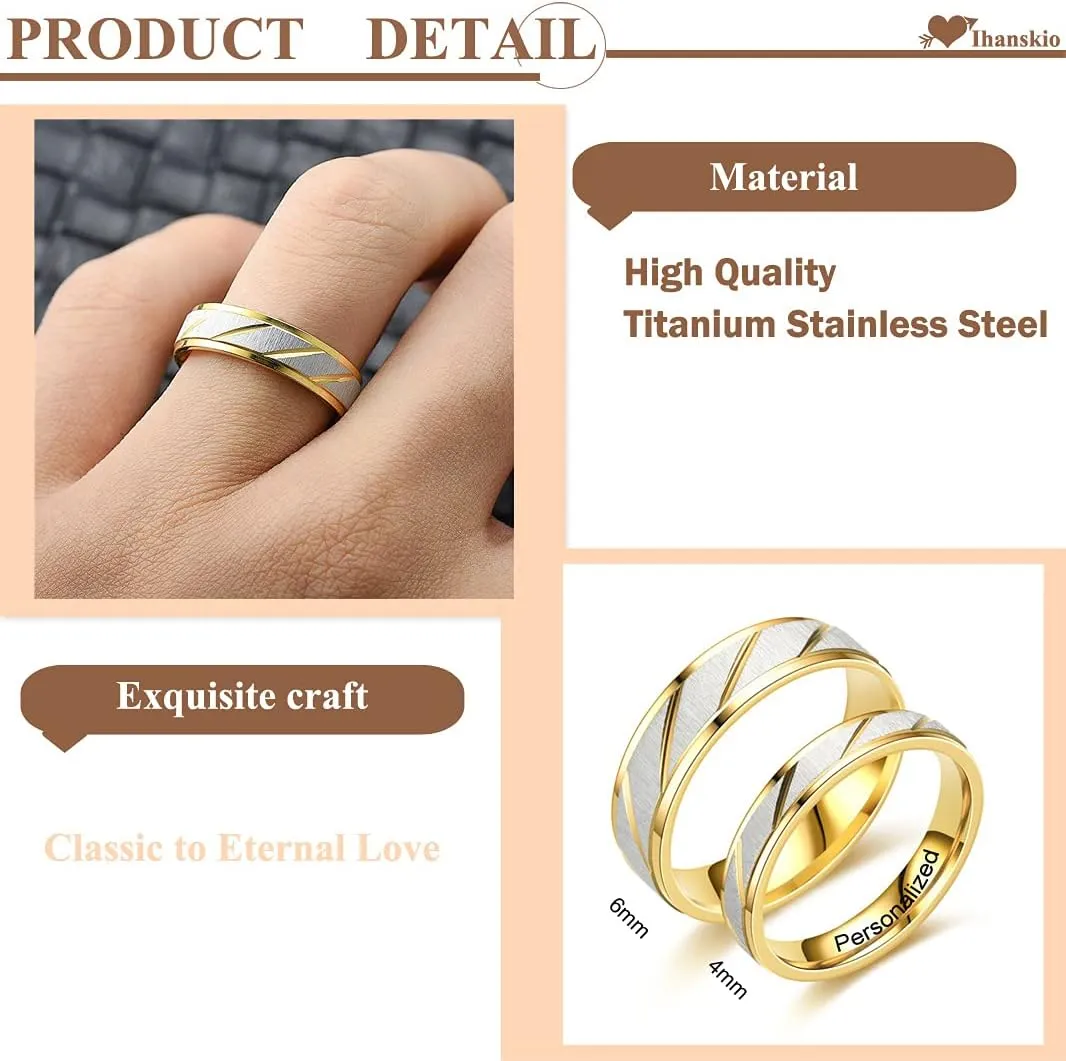 Personalized Ring for Couple Double Color Stripe Pattern Rings Inside Can Engraved Custom Promise Wedding Engagement Rings Titanium Steel 6MM 4MM 6-13#