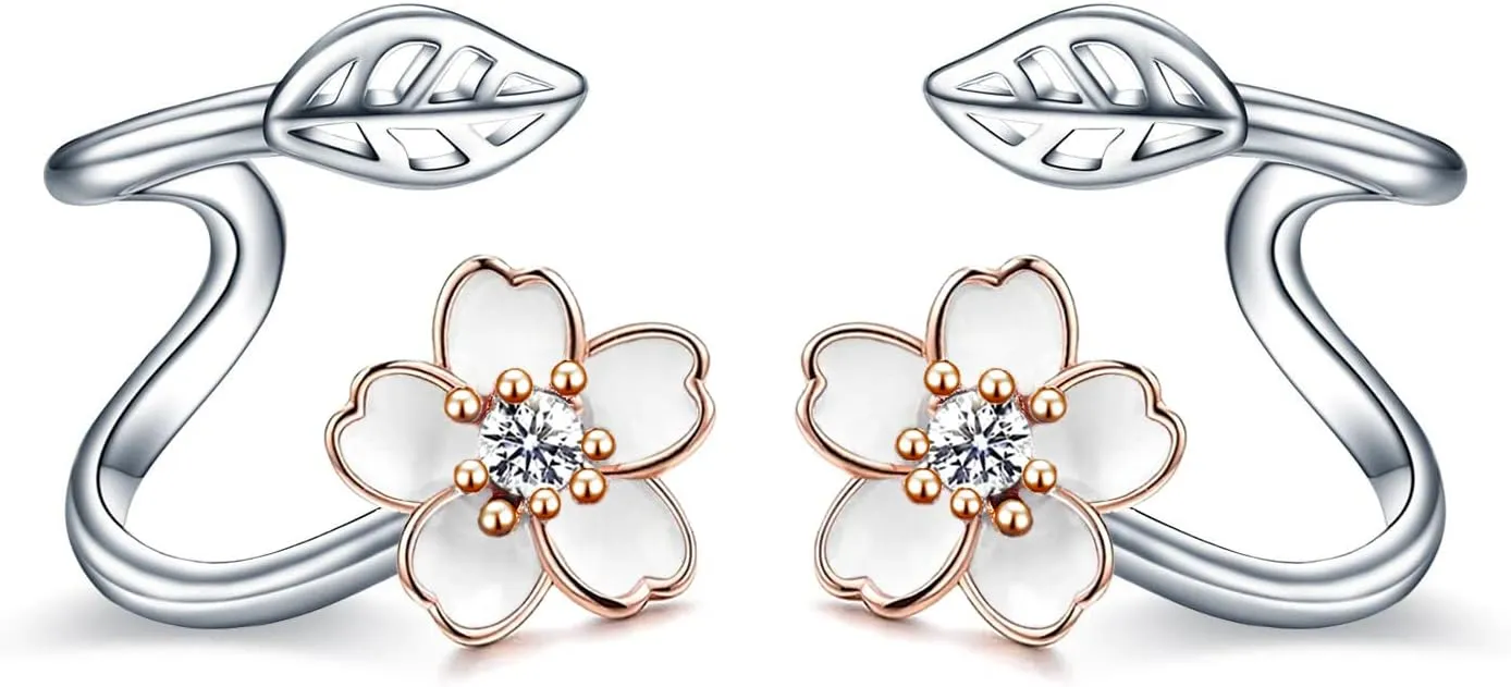 POPLYKE White Flower 925 Sterling Silver Ear Climber Flower Crawler Cuff Wraps Earrings Jewelry Gifts for Women Hypoallergenic