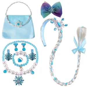 Princess Elsa Wig Elsa Braid Cosplay Long Hair Wig for Girls Elsa Necklace Bag Bracelet Earrings Ring Hair Bow Hair Clips Dress up Accessories for Halloween Christmas Party Favors