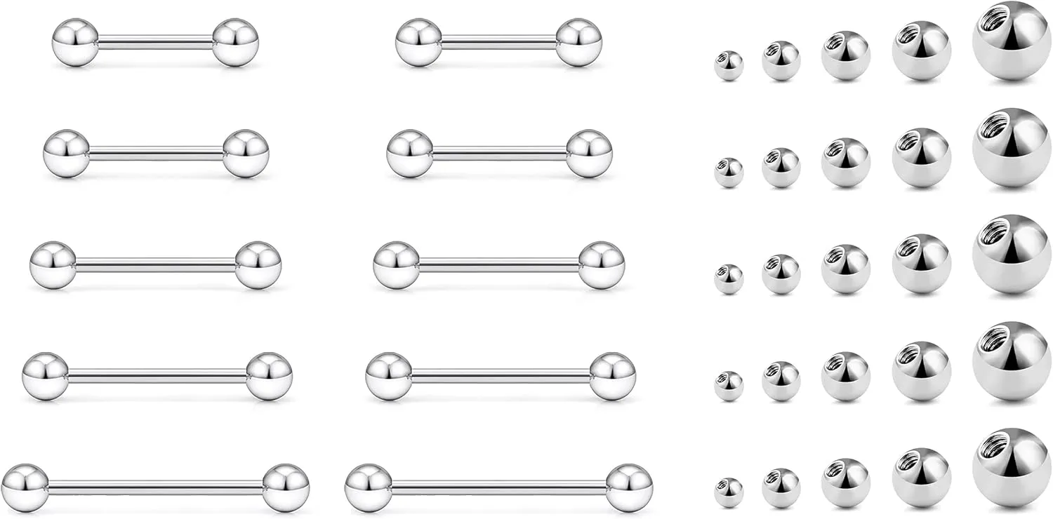 Prjndjw 14g Body Jewelry 12MM Sung Earrings 14MM Nipple Rings 16MM Tongue Rings 19MM Long Piercing Jewlery Barbell 22MM Industrial Piercing Jewlery,Replacment Balls For Women men Jewelry