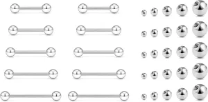 Prjndjw 14g Body Jewelry 12MM Sung Earrings 14MM Nipple Rings 16MM Tongue Rings 19MM Long Piercing Jewlery Barbell 22MM Industrial Piercing Jewlery,Replacment Balls For Women men Jewelry