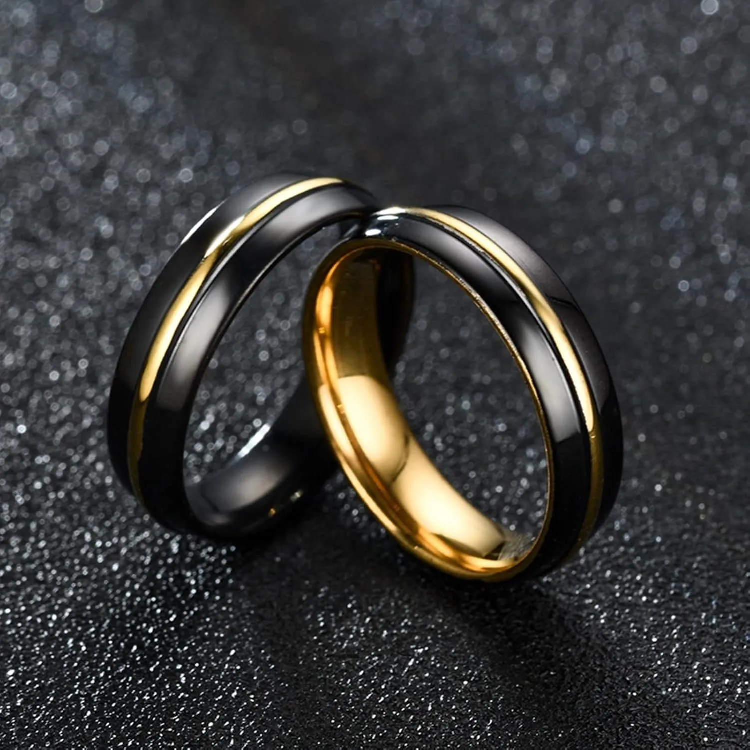Promise Ring Black Gold, Stainless Steel Rings Gold Thread
