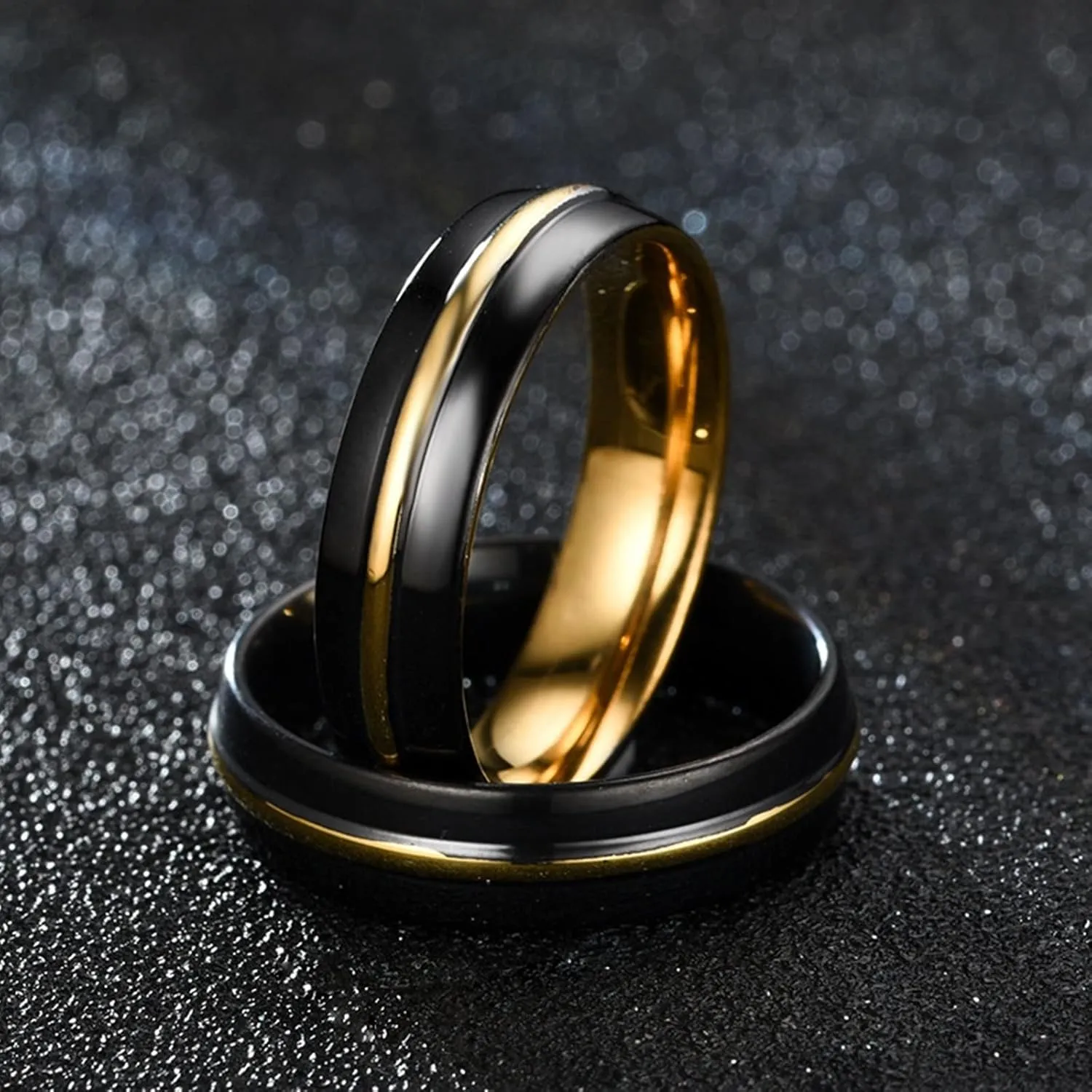 Promise Ring Black Gold, Stainless Steel Rings Gold Thread