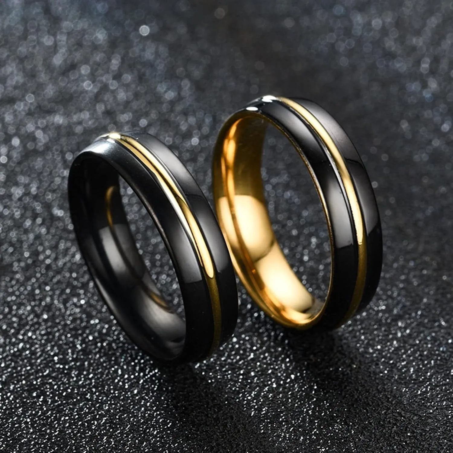 Promise Ring Black Gold, Stainless Steel Rings Gold Thread
