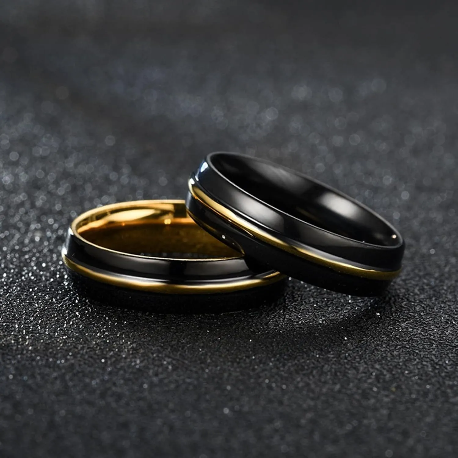 Promise Ring Black Gold, Stainless Steel Rings Gold Thread