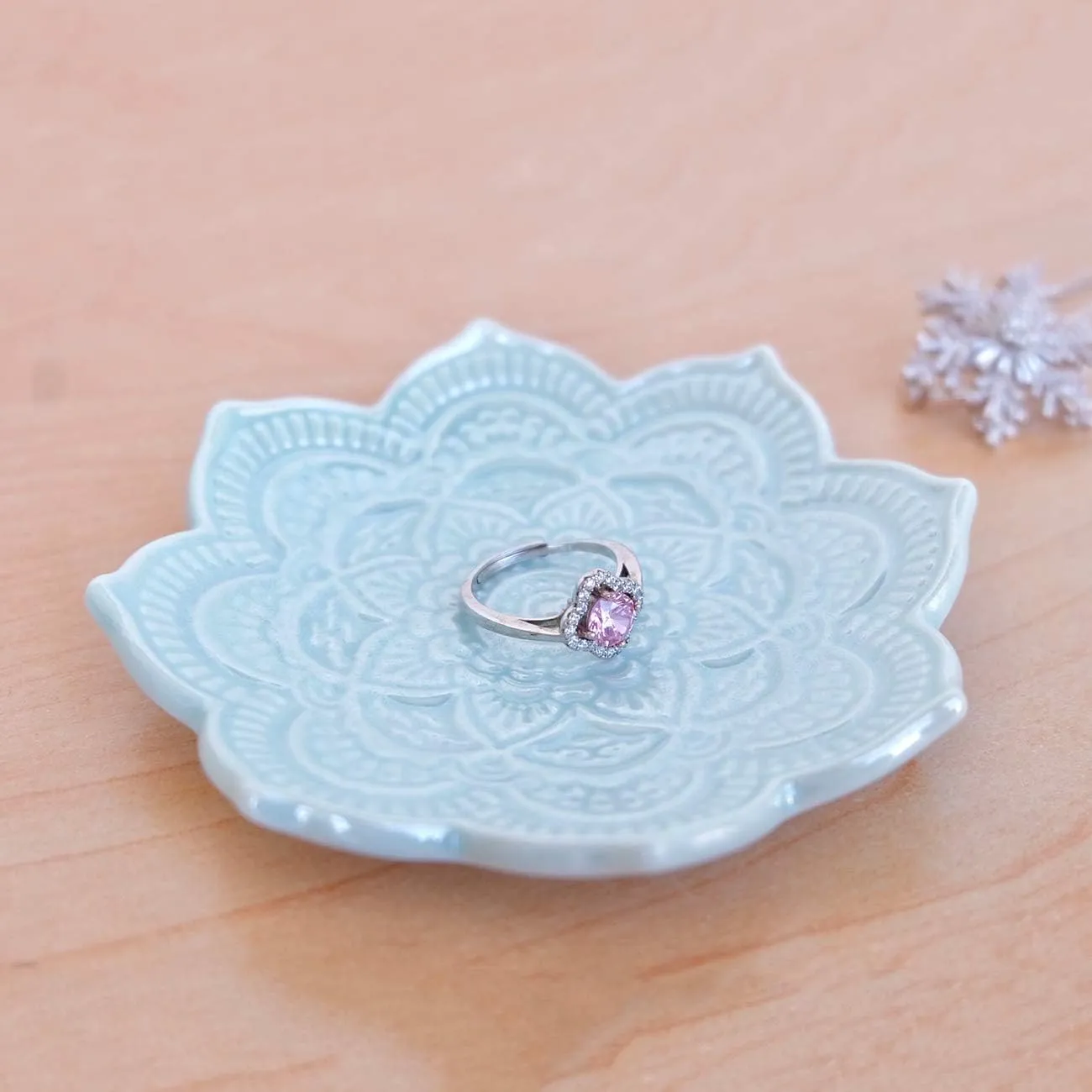 PUDDING CABIN Blue Mandala Ring Dish, Birthday Gift for Friend Female Women Mom Girls