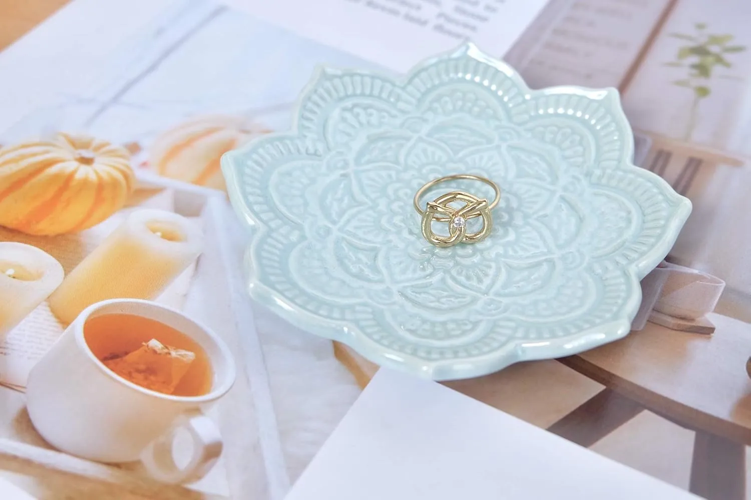 PUDDING CABIN Blue Mandala Ring Dish, Birthday Gift for Friend Female Women Mom Girls