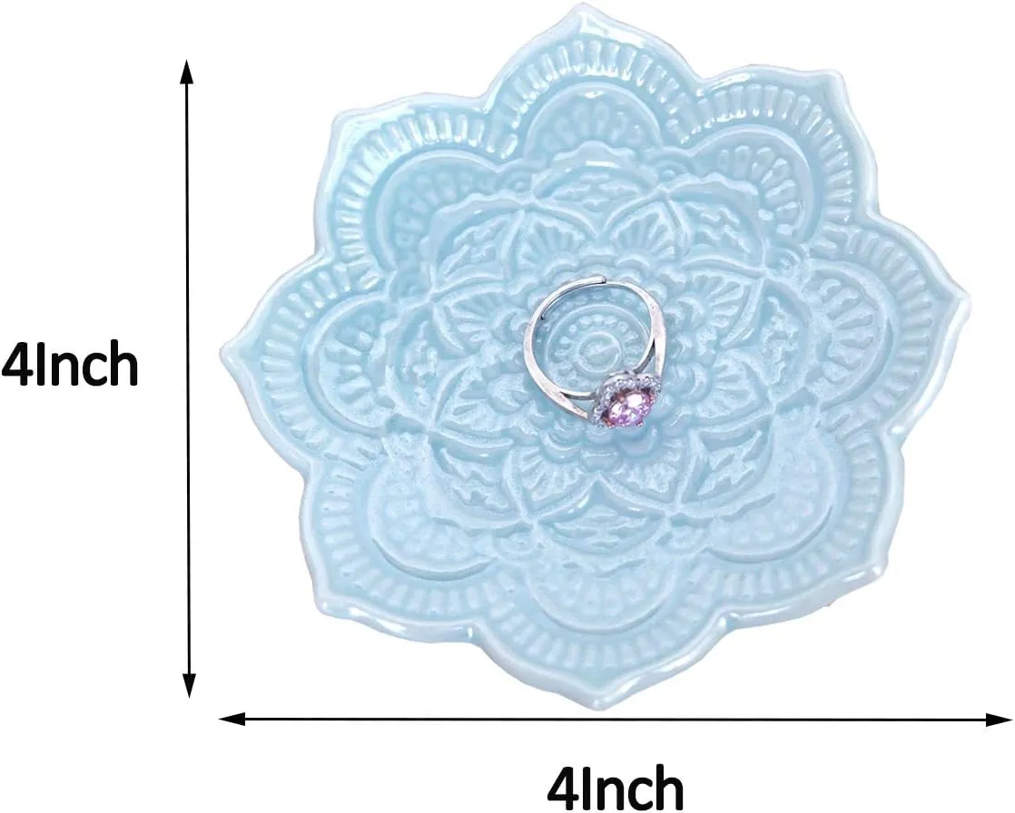 PUDDING CABIN Blue Mandala Ring Dish, Birthday Gift for Friend Female Women Mom Girls
