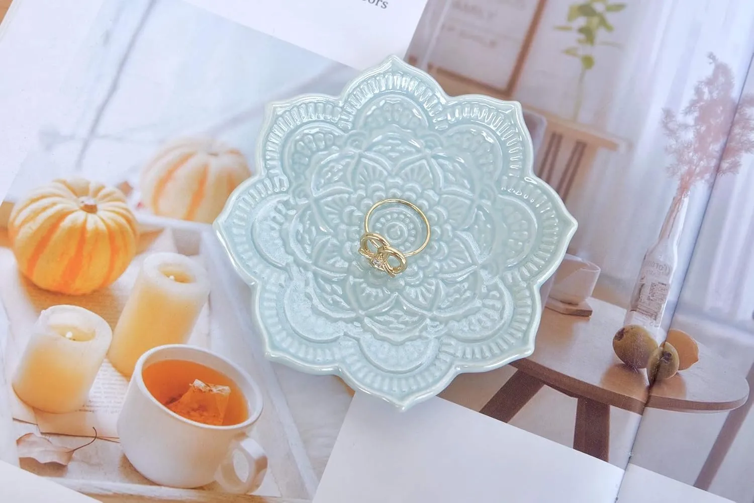 PUDDING CABIN Blue Mandala Ring Dish, Birthday Gift for Friend Female Women Mom Girls