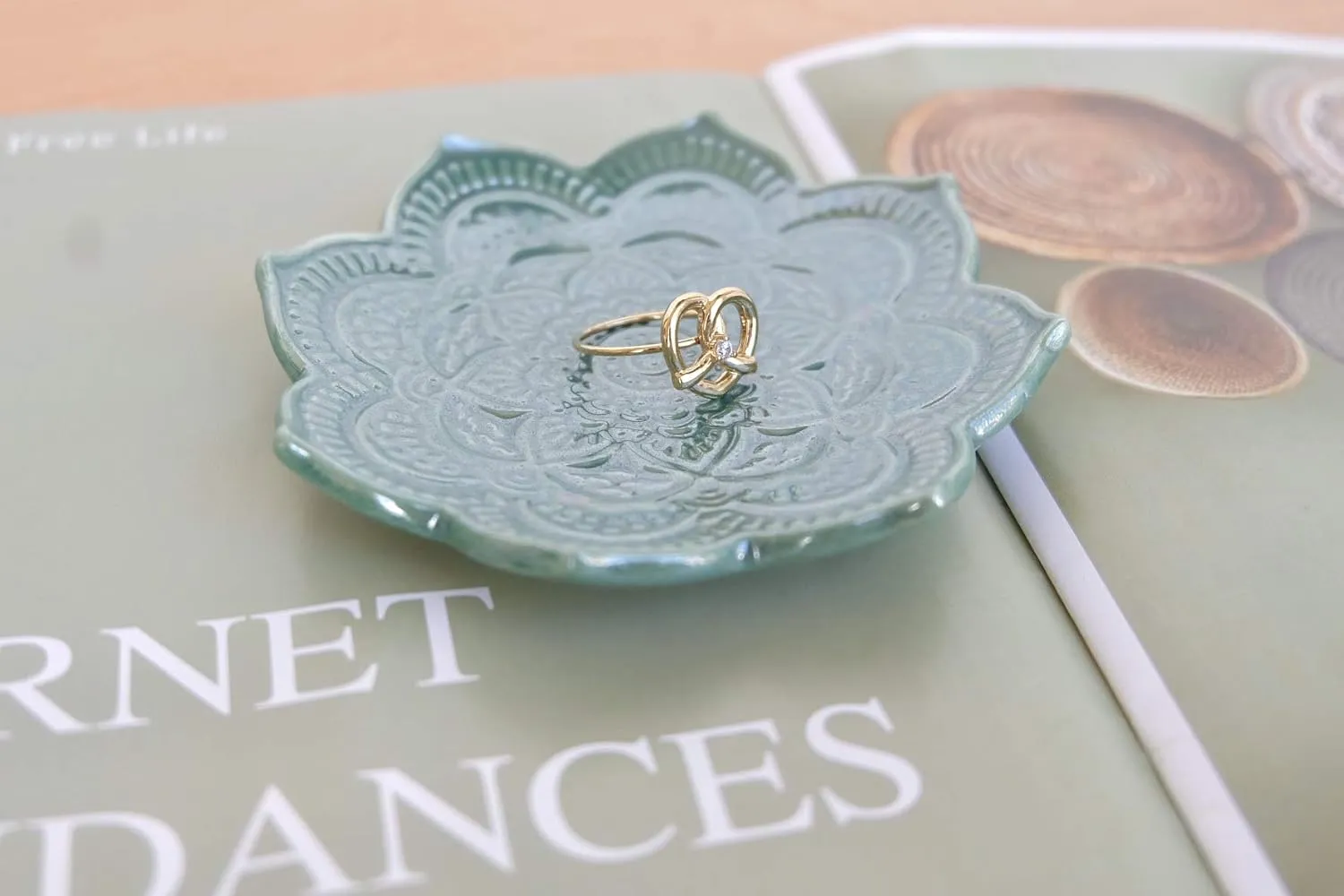 PUDDING CABIN Green Mandala Ring Dish, Birthday Gift for Mom Female Women Friend Girls
