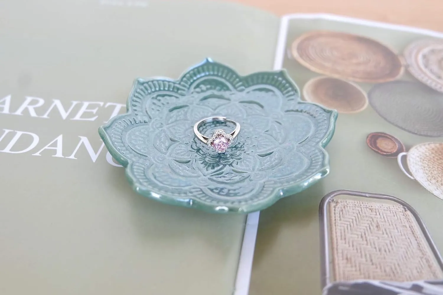 PUDDING CABIN Green Mandala Ring Dish, Birthday Gift for Mom Female Women Friend Girls