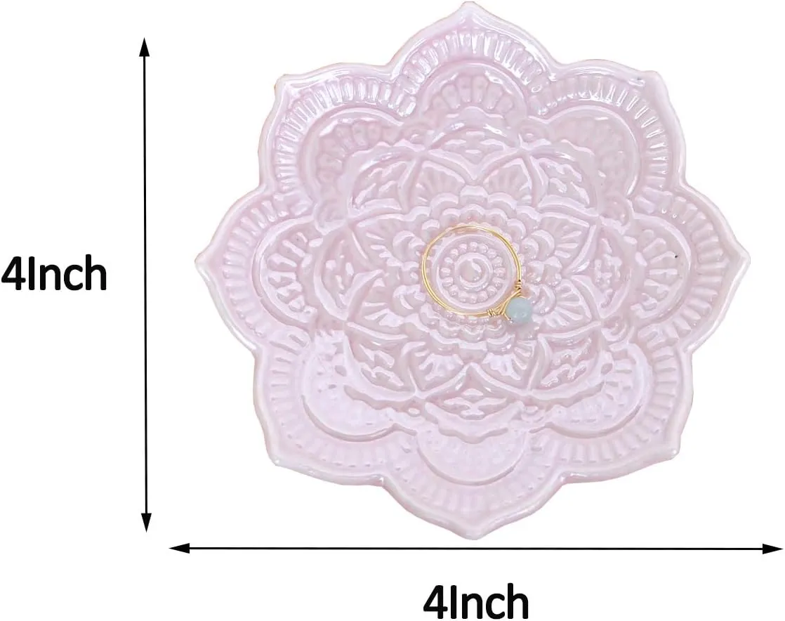 PUDDING CABIN Pink Mandala Ring Dish, Birthday Gift for Female Women Friend Mom Girls