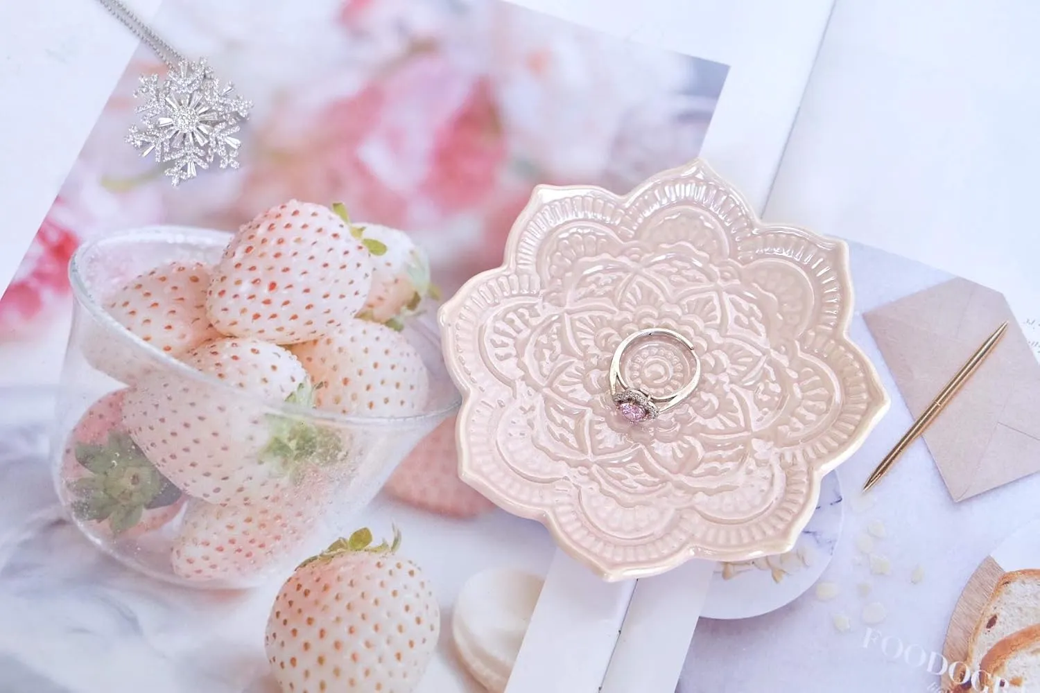 PUDDING CABIN Pink Mandala Ring Dish, Birthday Gift for Female Women Friend Mom Girls