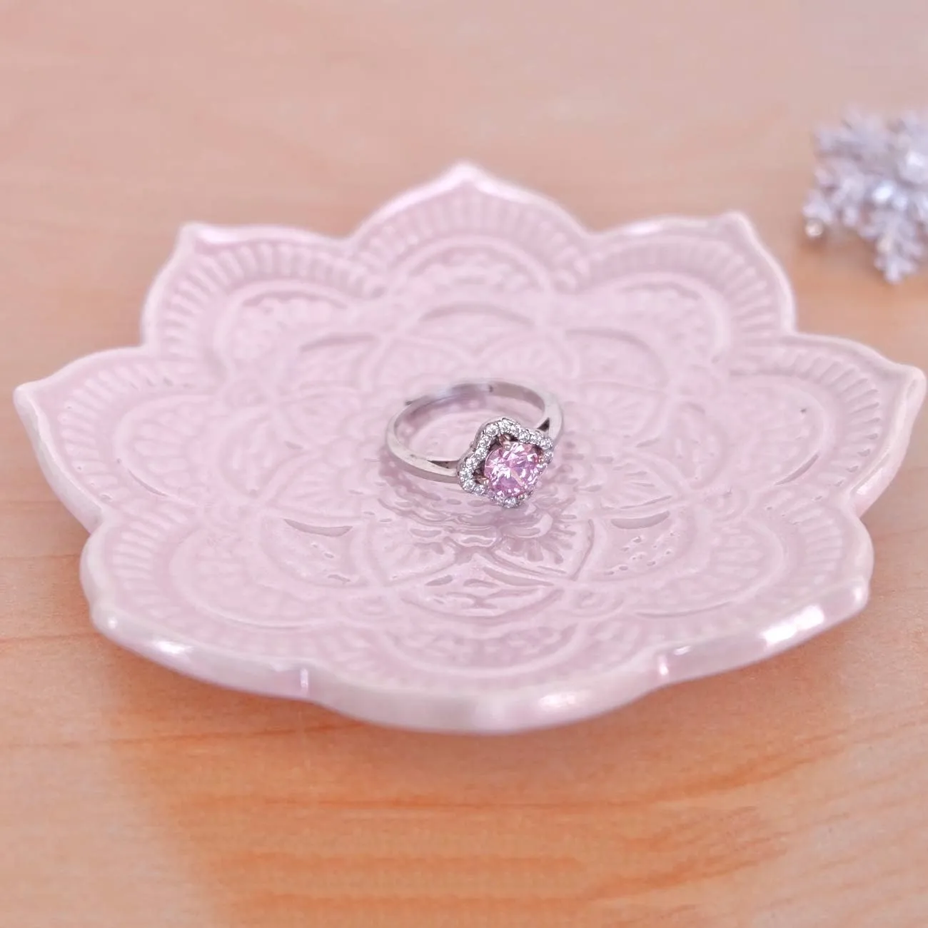 PUDDING CABIN Pink Mandala Ring Dish, Birthday Gift for Female Women Friend Mom Girls