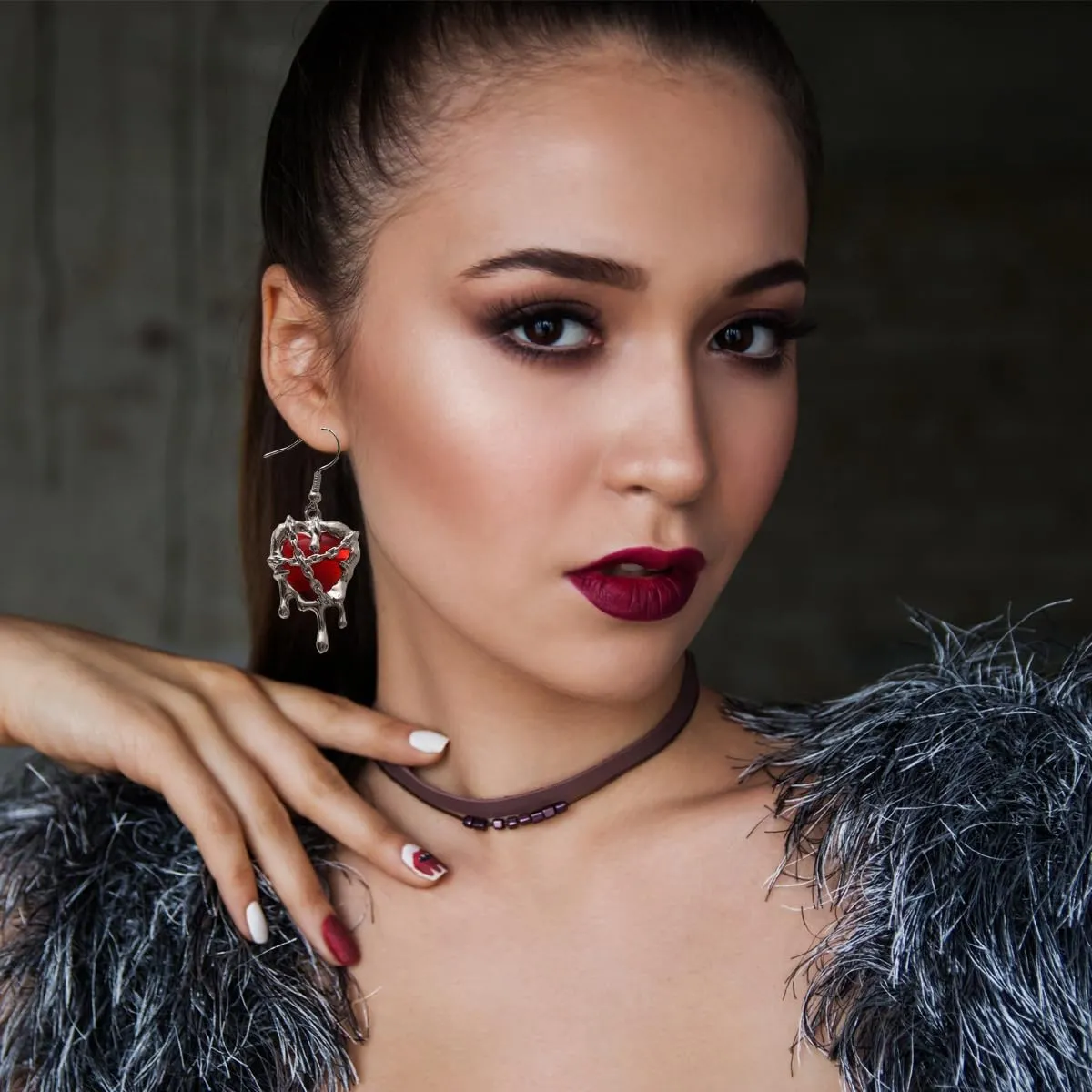 Punk Heart Earrings for Women Y2K Crystal Heart Dangle Earrings Imprison Heart Lava Love Earrings Hypoallergenic Chain Aesthetic Earrings Gothic Jewelry Gifts