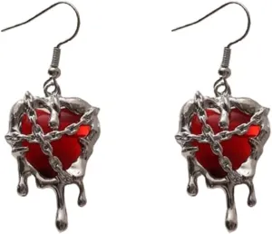 Punk Heart Earrings for Women Y2K Crystal Heart Dangle Earrings Imprison Heart Lava Love Earrings Hypoallergenic Chain Aesthetic Earrings Gothic Jewelry Gifts
